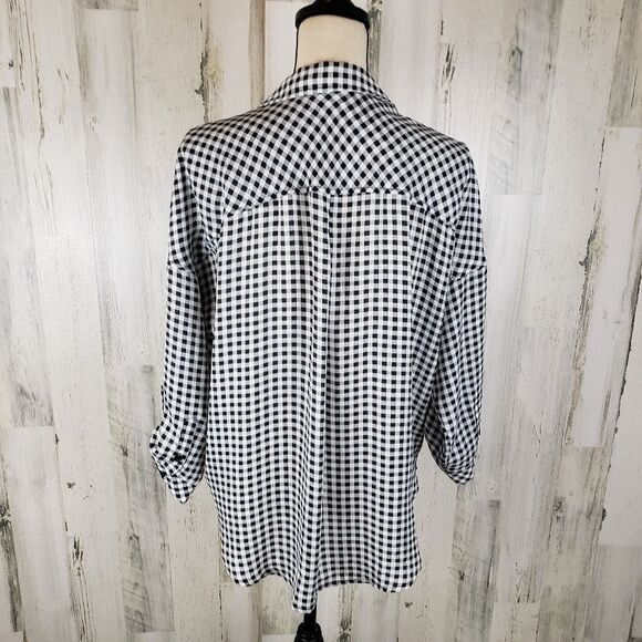 Mystree Gingham Drape Front Top Sz M - Picture 4 of 6